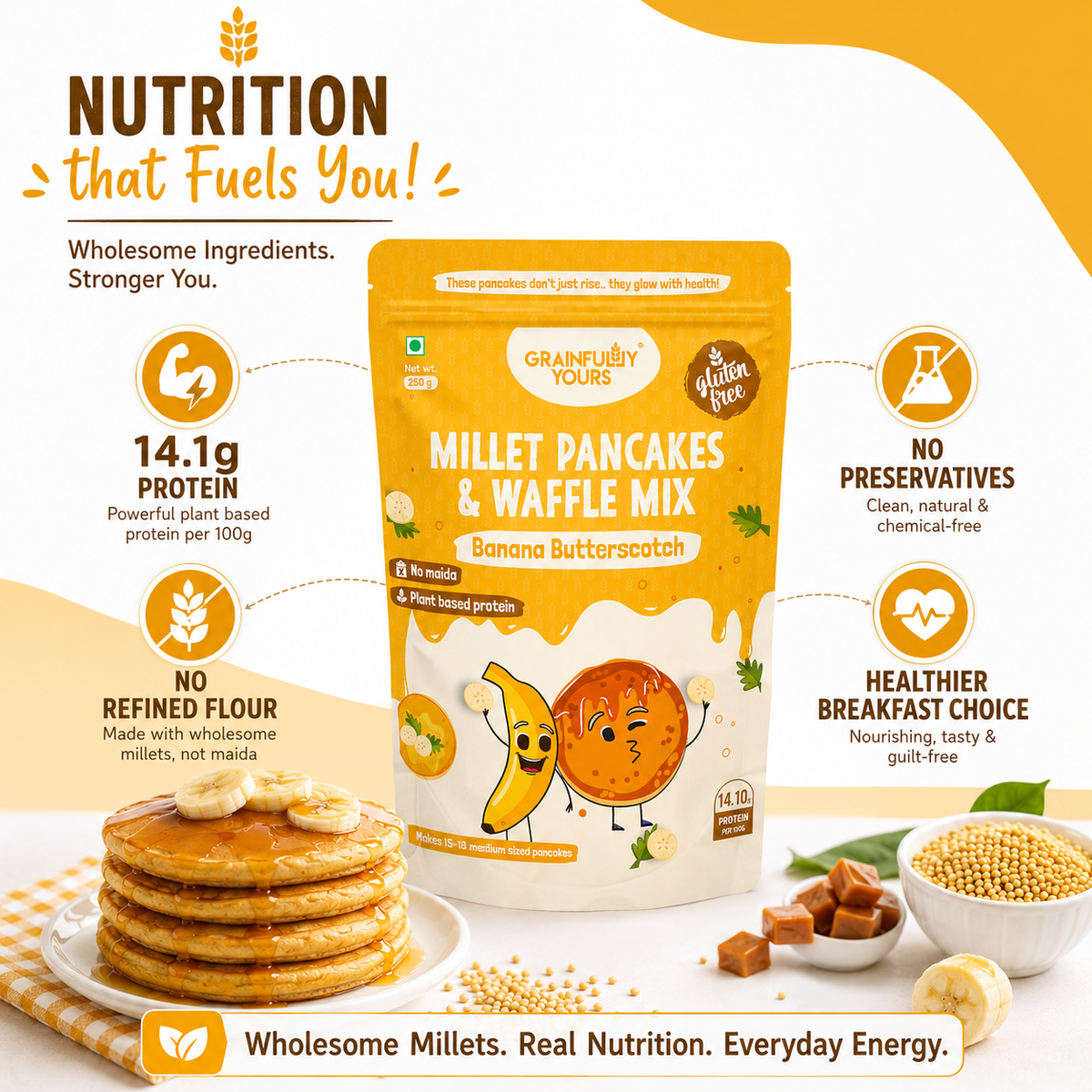 Banana Butterscotch - Millet Pancakes & Waffle Mix