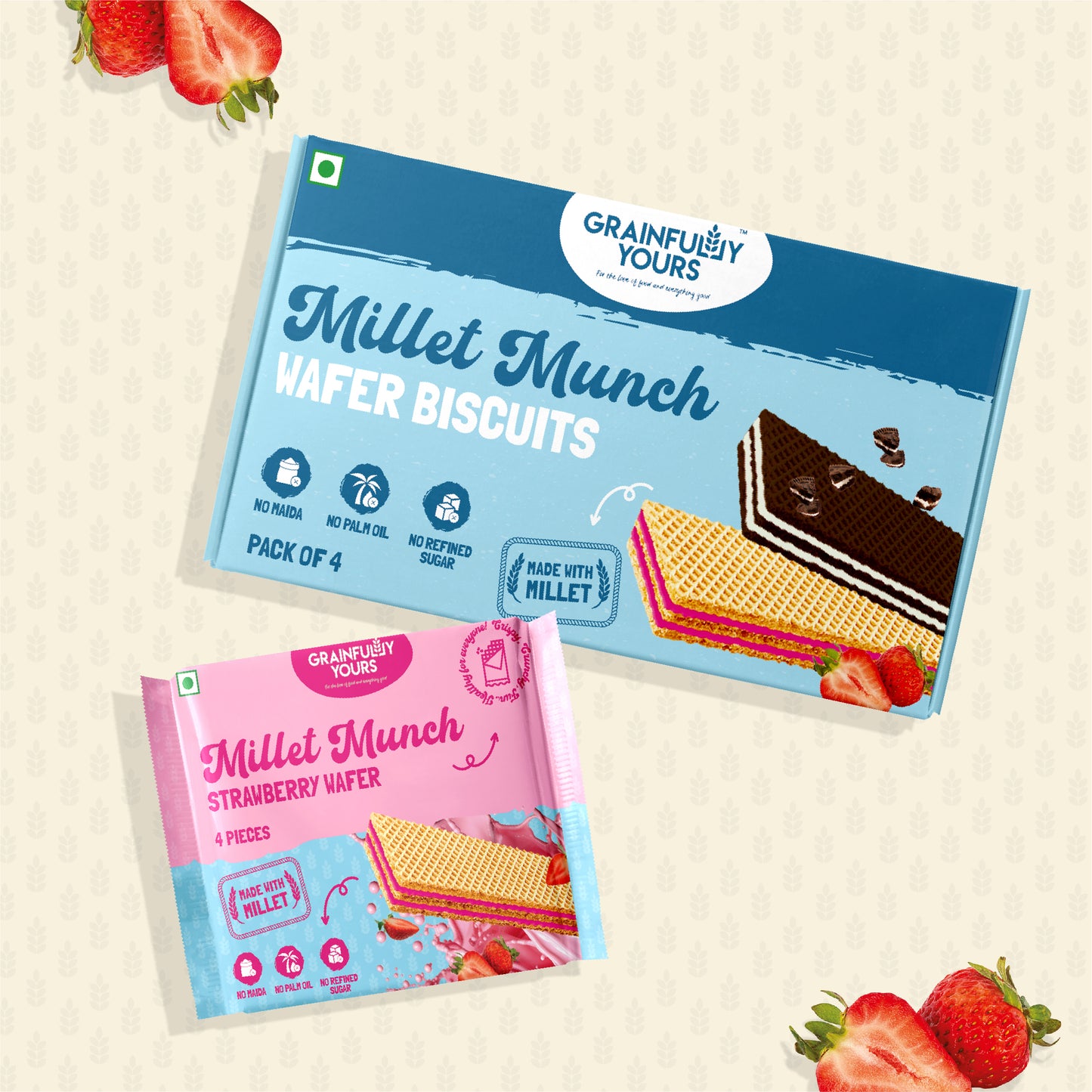 Millet Munch - Wafer Biscuits | Strawberry flavor